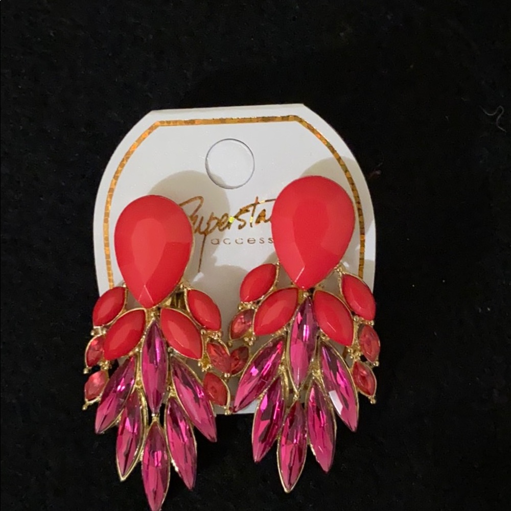 Clip On Rhinestone Pink Earrings